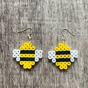 Honey Bee Insect earrings handmade perler beads jewelry